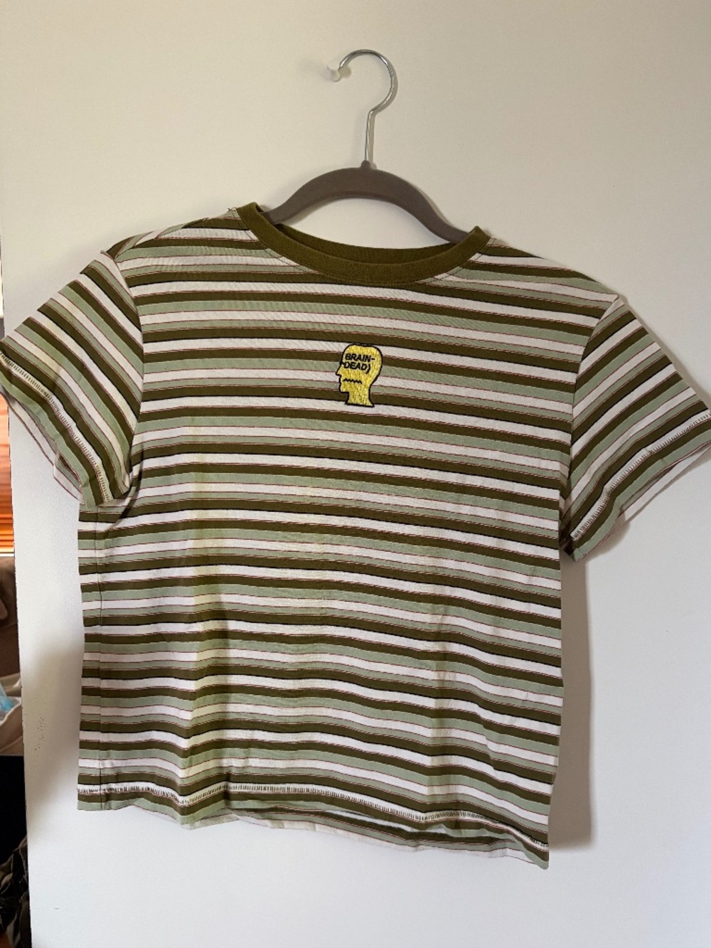Brain Dead Olive Striped Embroidered Graphic Tee